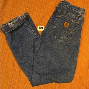 Carhartt Men's Relaxed Blue Jeans with Plaid Lining